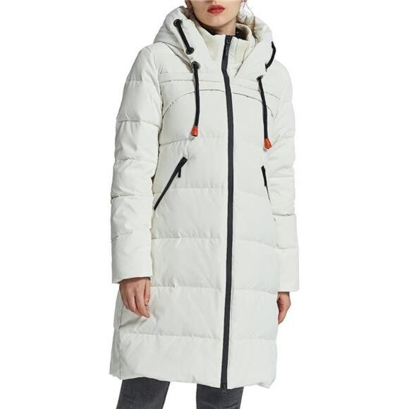 Women's Thickened Winter Down Coat Hooded Puffer Long Jacket with Pocket